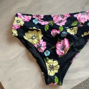 PINK floral print high waist bikini bottom